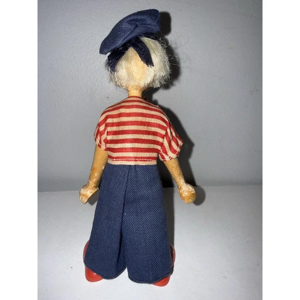 VTG Wooden Jointed Sailor Girl Doll with Hat